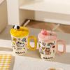 2025 Summer Straw Cup Graffiti Animal Ceramic Water Cup With Lid Cartoon Mug Water Cup Premium Cute