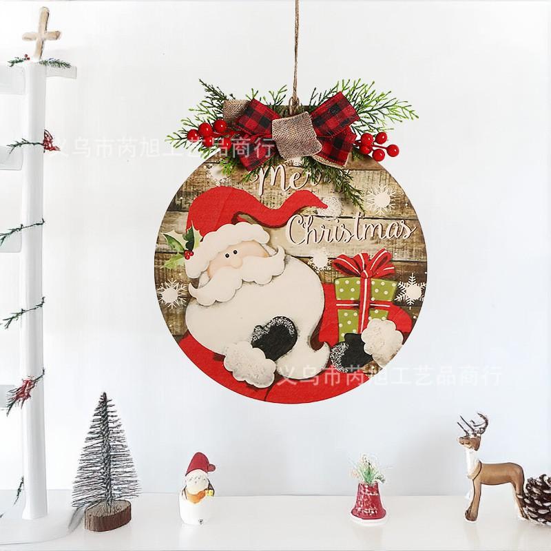 Wooden Round Hanging Sign Christmas Welcome Door Decor Festive Party Wall Ornament Holiday Seasonal Decoration