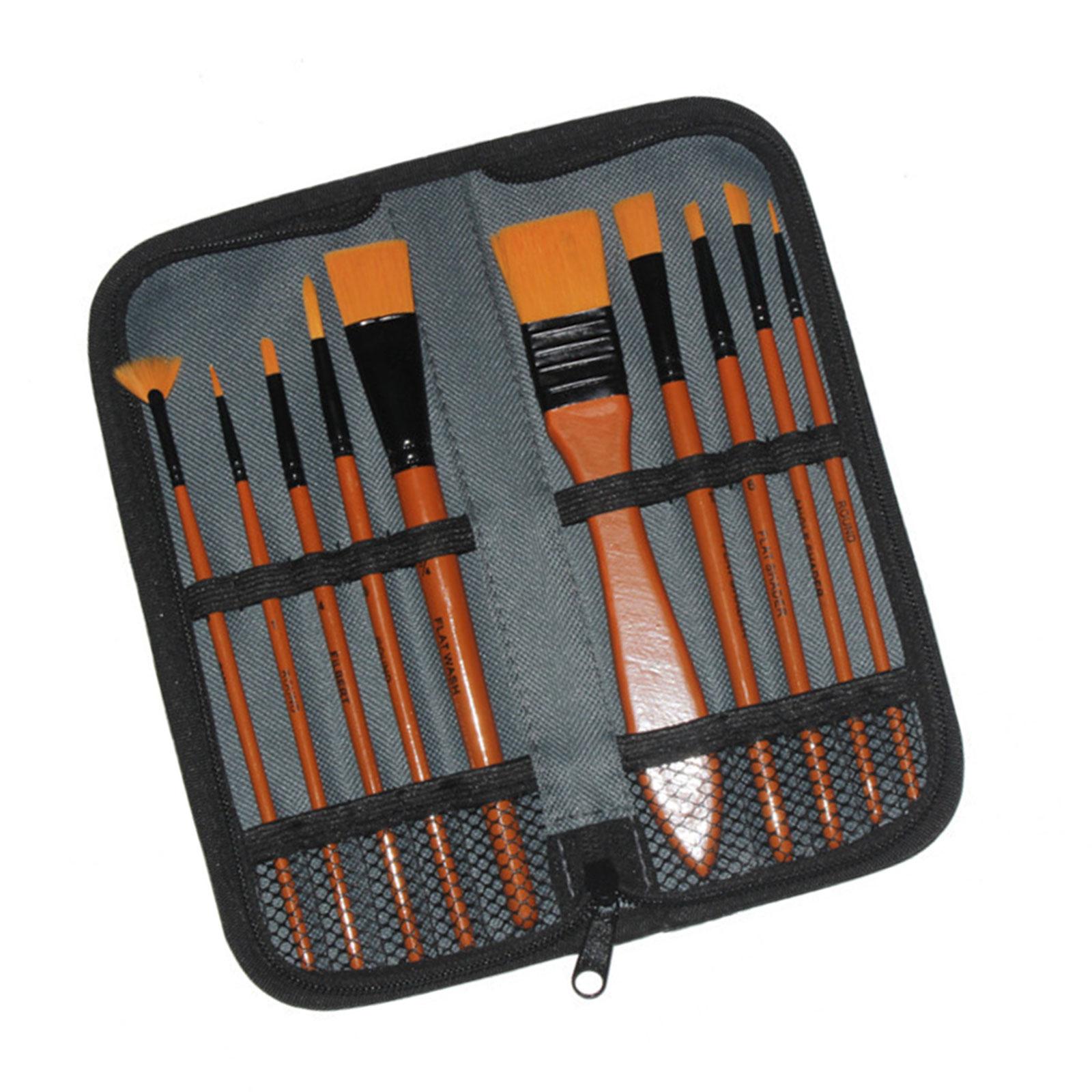 

10 шт. профессиональная художественная кисть с футляром для хранения акварельная кисть для масляной акриловой живописи акварелью наскальная живопись оранжевый