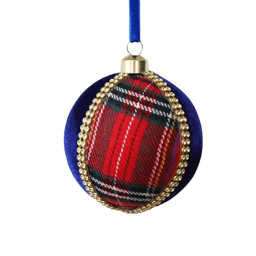 Tartan Pattern Plaid Christmas Ball Gold Trim Round Shape Foam Xmas Bauble Vibrant Colors Lightweight Holiday Hanging Decor