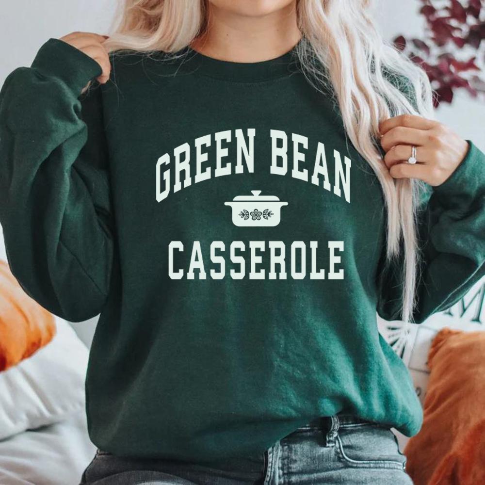 

Green Bean Casserole Sweatshirt Funny Thanksgiving Sweatshirts Women Crewneck Pullover Kitchen Gift Long Sleeve Graphic Hoodies XXXL темно-зеленого
