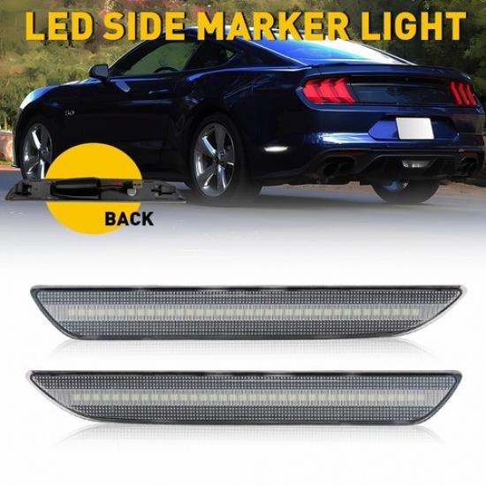 For 2015-2020 Ford Mustang Clear White LED Rear Side Marker Signal Lamps Lights