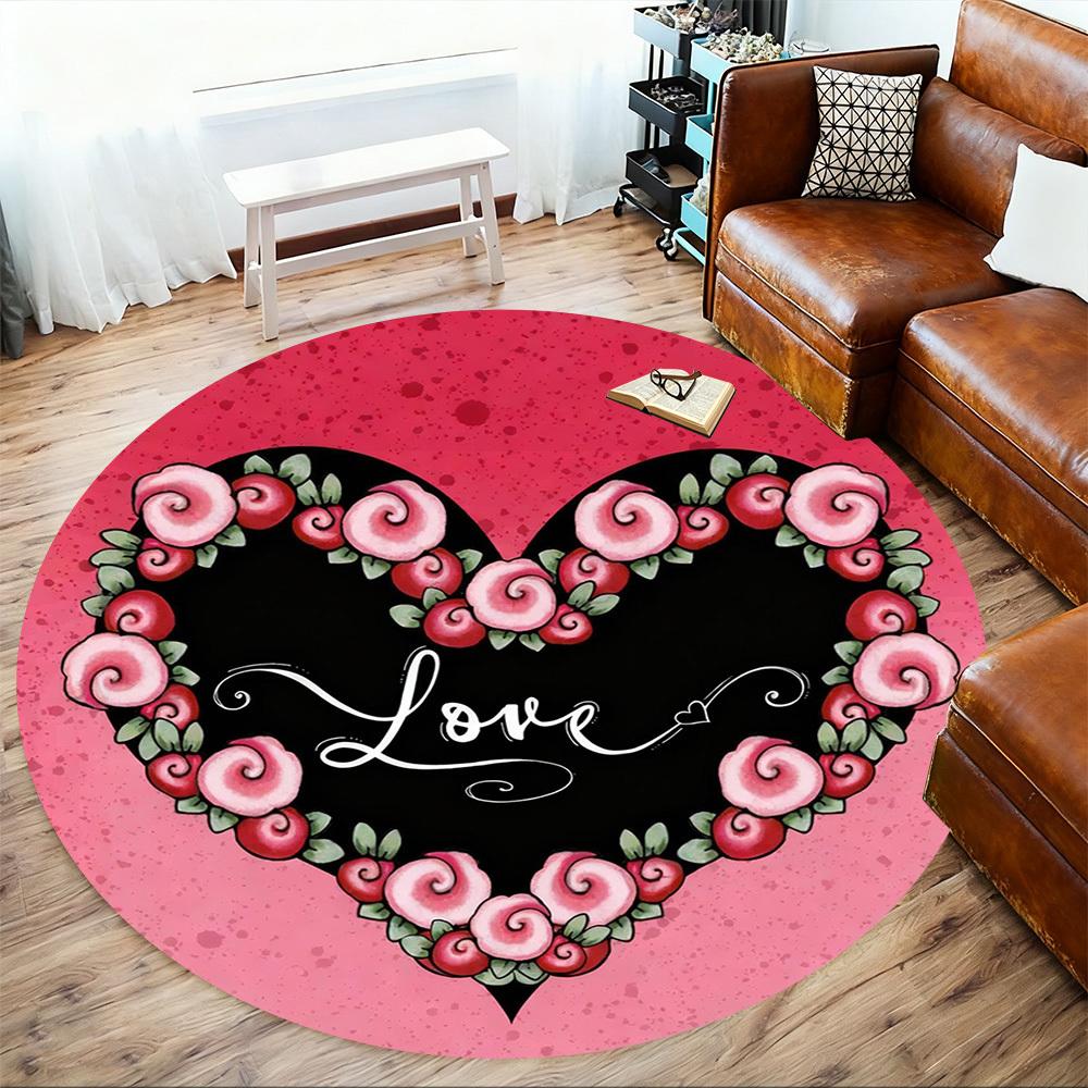 1pc Heart Love Round Chair mat office Area Rug - Non-Slip, Floor Mat for Office, Bedroom, Ideal home decor gift c0112034