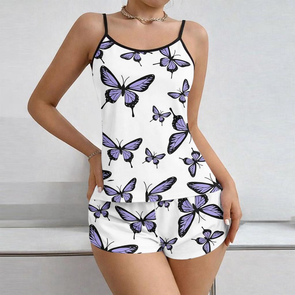 Women Soft 2 Piece Pajamas Set Sleeveless Shorts Set Loungewear Sets Pyjamas Nightwear