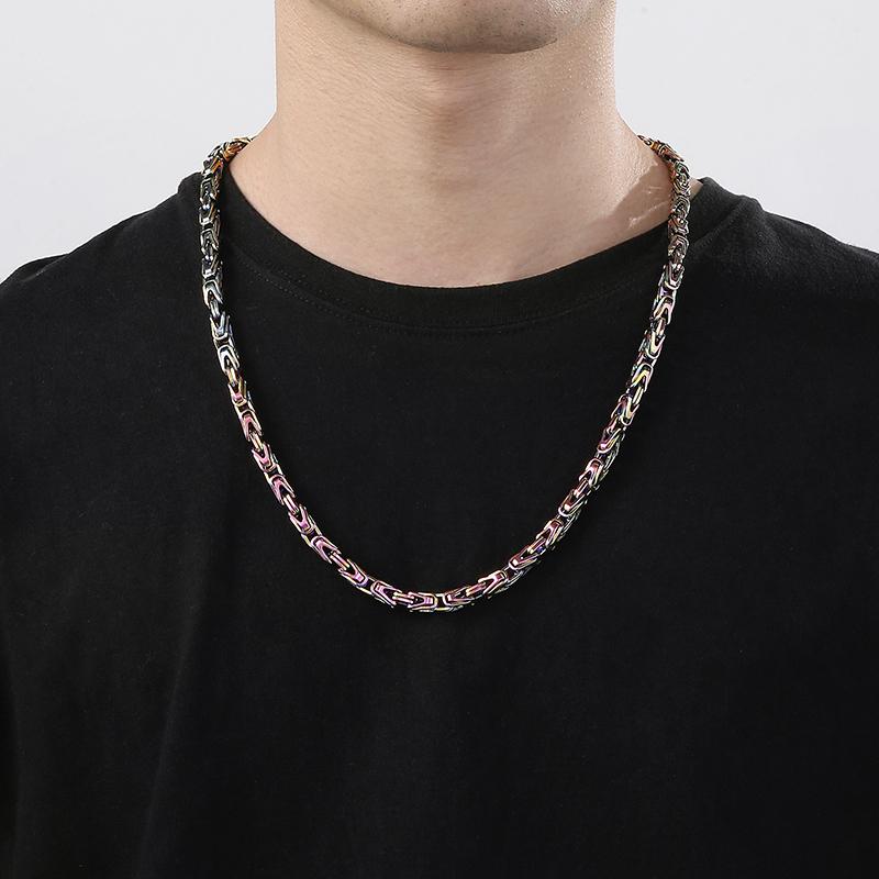 Cadena de eslabones de siete colores de 6 mm estilo vintage para hombre, collar pulido de acero inoxidable, HipHop Bizantino, amuleto colorido para hombre, joyería de Biker