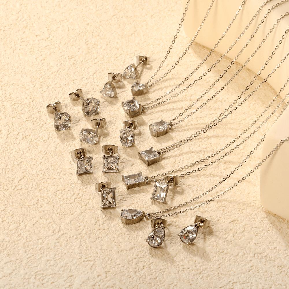European and American Temperament, High-end Stud Earrings, Necklace, Exquisite Water Drop-shaped Geometric Jewelry Set, Women