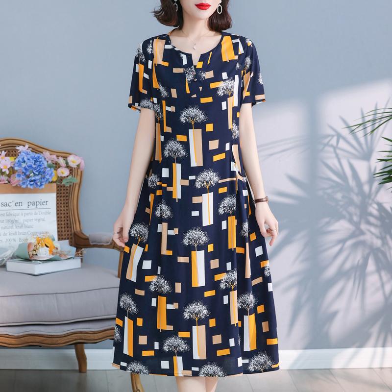 Elegante Damen-Sommerkleider Übergröße Lässig Print Kurzarm Langkleid