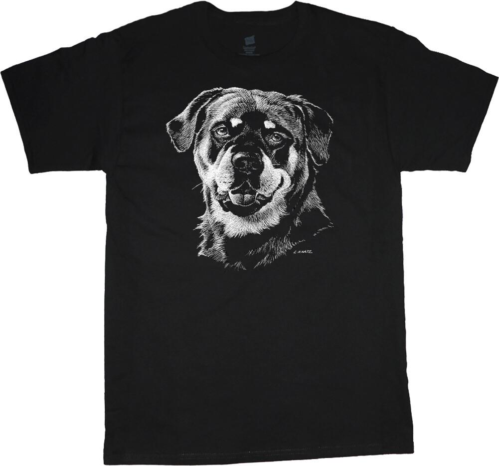 Rottweiler T-shirt Dog Breed Portrait Face Tee Mens Dog Person Gift L