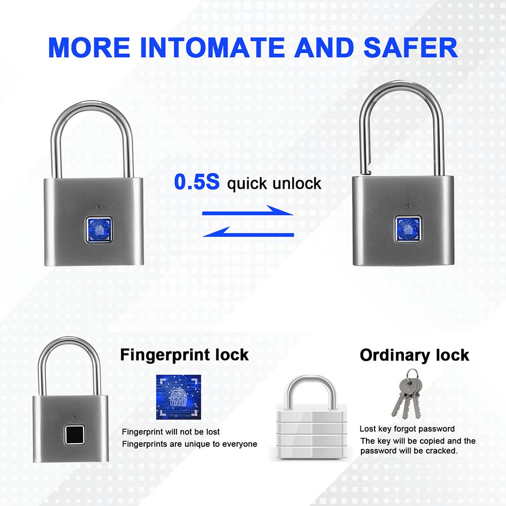 O10 Smart Fingerprint Padlock Waterproof Biometric Fingerprint Keyless Door Lock USB Rechargeable Security Padlock House Unlock