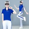 Trendy summer casual sports suit women's clothing popular POLO stand-up collar zipper two-piece set short-sleeved trousers women's clothing foreign