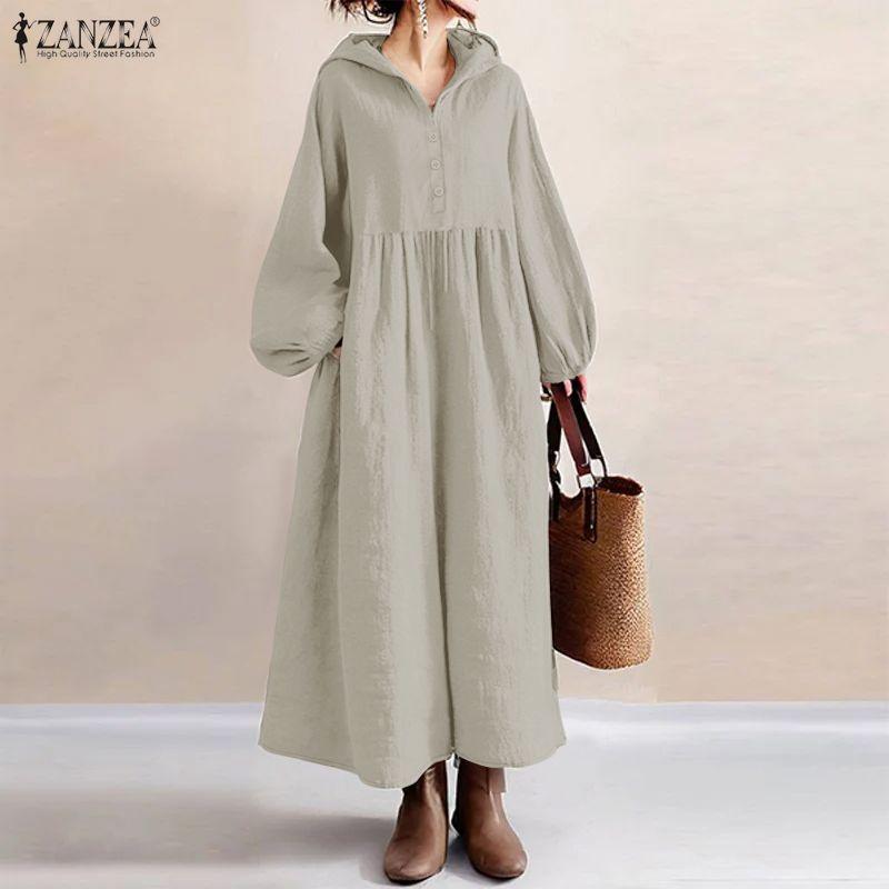 ZANZEA Women Autumn Casual Long Sleeve Loose Hoodies Long Dress