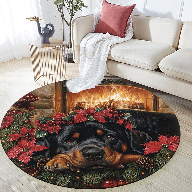 Rottweiler Round Area Rug,Carpet Rug for Living Room Bedroom Sofa Playroom Decor,Non-slip Floor Mat