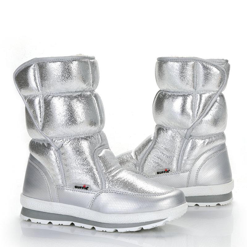 Winter Boots Silver Color Women Snow Boots Fur Insole Lady Warm Shoes Girl Fashion Mid-High Free Shipping Nice Looking
