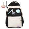 Blocked Cute Color Star Collage Student Backpack And Shoulder Bag With Pendant