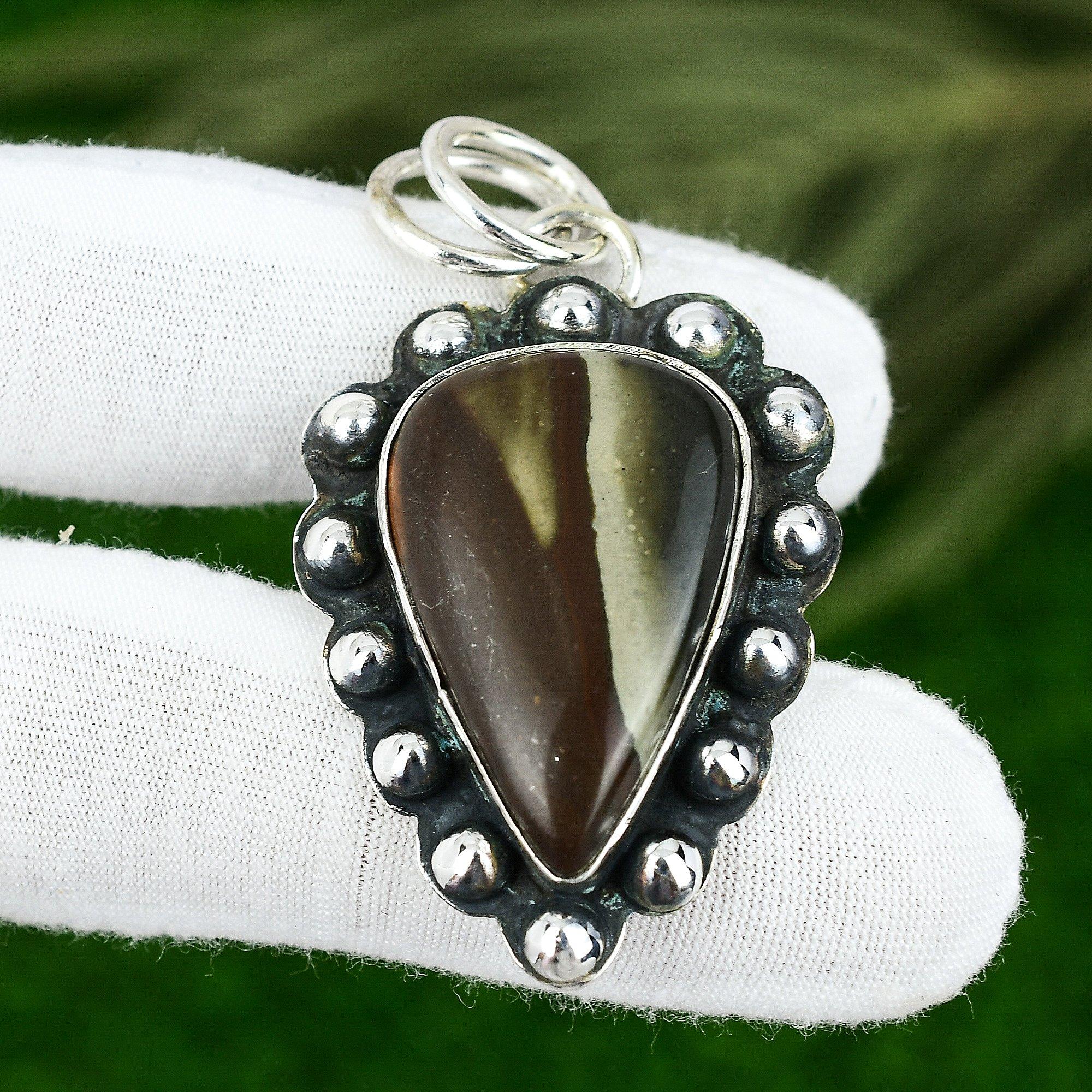 Полихромная яшма драгоценный камень 925 серебро день рождения дочь безель кулон ювелирное изделие