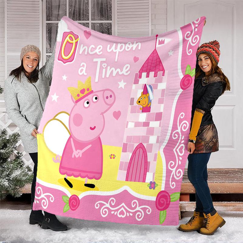 1pc Peppa Pig1 Theme Blanket - Digital Print, Polyester, Cozy for All Seasons, Perfect for Outdoor, Camping, and Travel