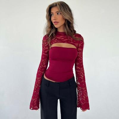 Nové dámské krajkové tričko Všestranné topy pro ženy k nošení Sexy a zeštíhlující Dutý design Vysoce kvalitní základ