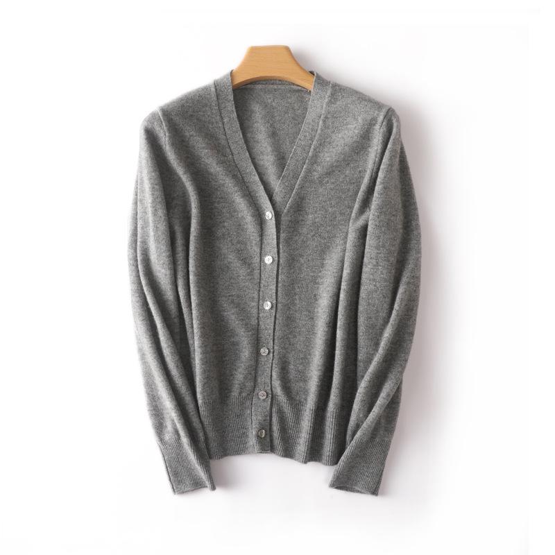Elegant Merino Wool V-Neck Cardigan - Women's Lightweight Autumn Sweater