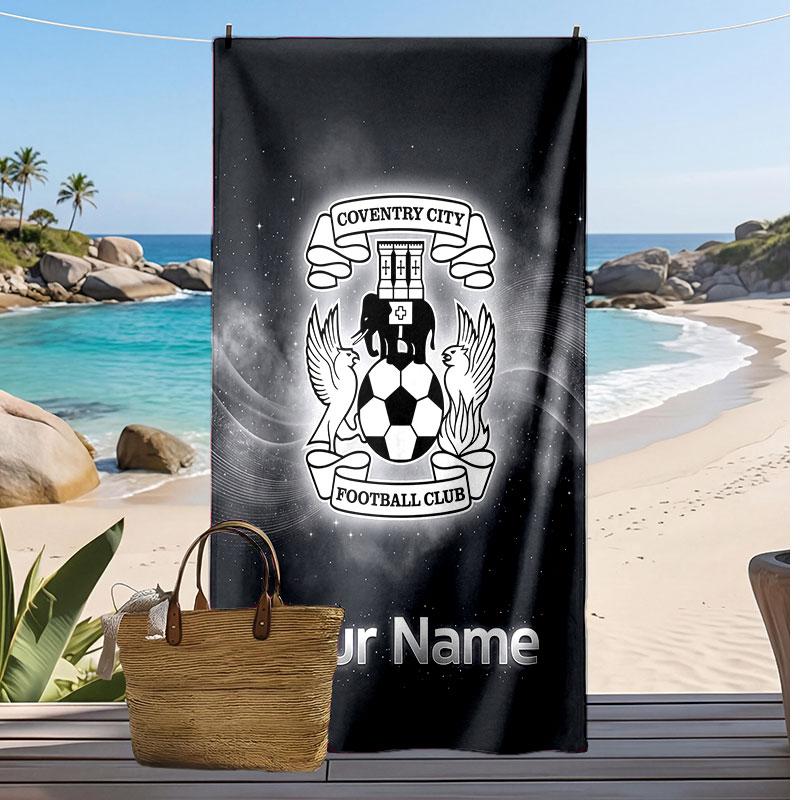 Coventry City FC Personalized Printed Beach Towel Soccer Logo Support Custom Name Text Absorbent Towel For Sport Travel Special Gift