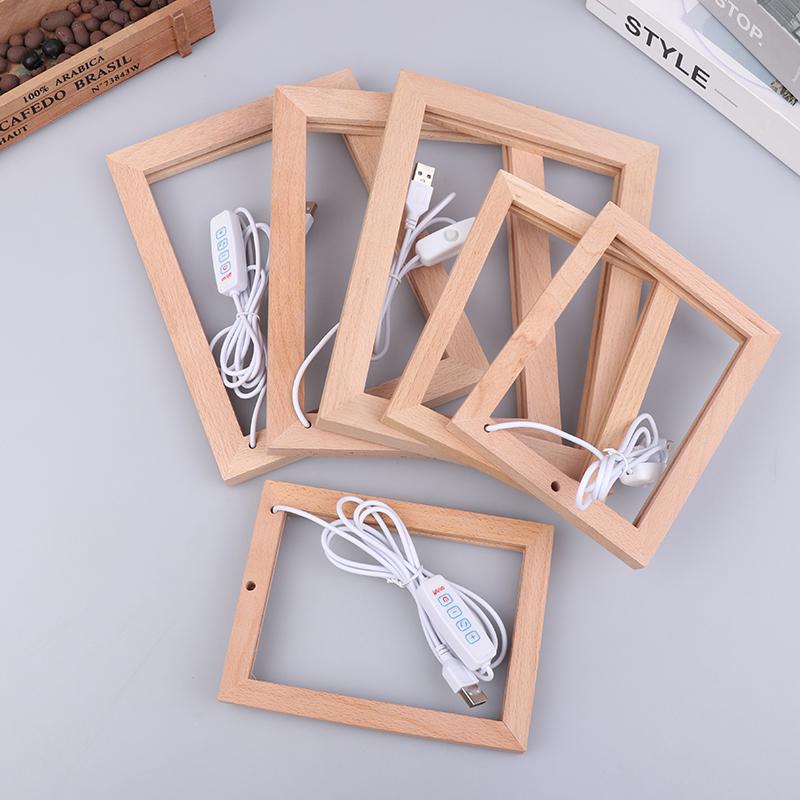 Leuchtender Fotorahmen, Tisch-Bilderrahmen, leuchtender Halter, einfaches 3D-Licht, Dekor, LED-Licht, Holz, USB-LED-Bilderrahmen