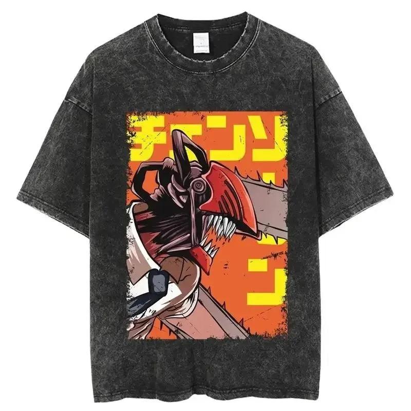 Men's T-shirt graphic washed T-shirt anime chainsaw man, Makima casual high-quality short-sleeved