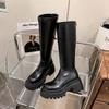 Black Thick-soled Heightening Boots for Women, But Knee-high Knight Boots, Thick Heel for Small Men, Long Tube, Thin Boots, Non-slip.