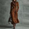 Cappotto Elegante da Donna a Maniche Lunghe con Collo e Giacca Antivento Lunga in Pelle Scamosciata Colorata