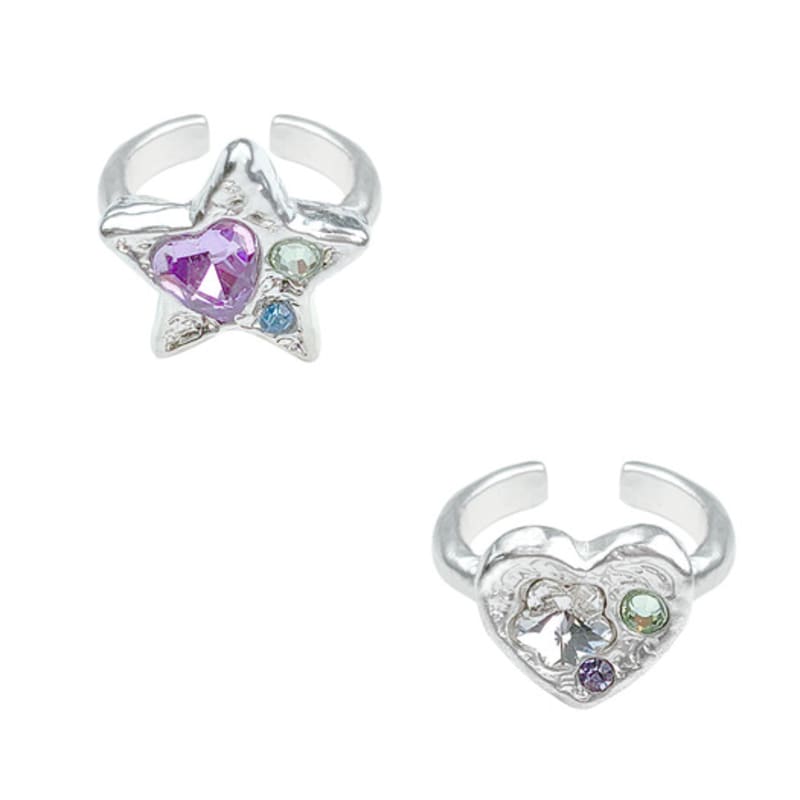 VVV [SET] Snow Heart Star Cubic Ring