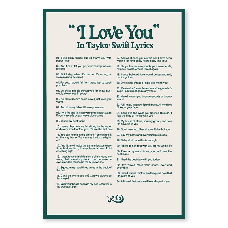 I Love You In Taylor-Swifts Lyrics Way Posters Retro Singer Music Quotes Canvas Painting and Picture Bedroom Wall Art Home Decor