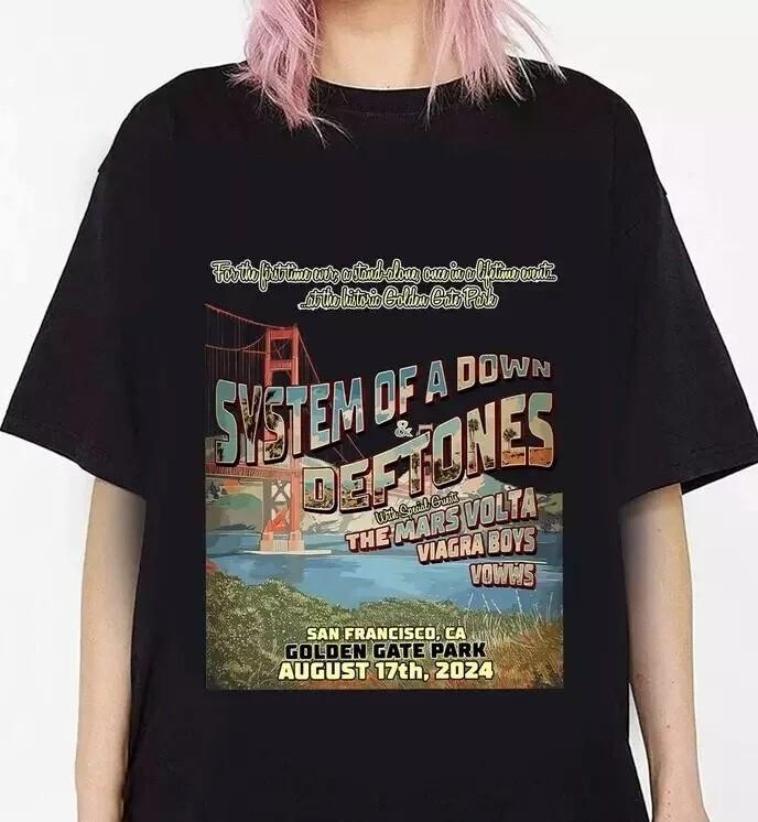 

System Of A Down Shirt Deftones San Francisco S Golden Black T-shirt Size S-5XL Unisex T-Shirt S