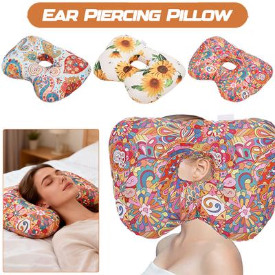 Ear Piercing Pillow Colourful Side Sleeping Pillow with an Hole Comfortable Cotton Filling Ear Guard Pillow for Relief Ear Pain