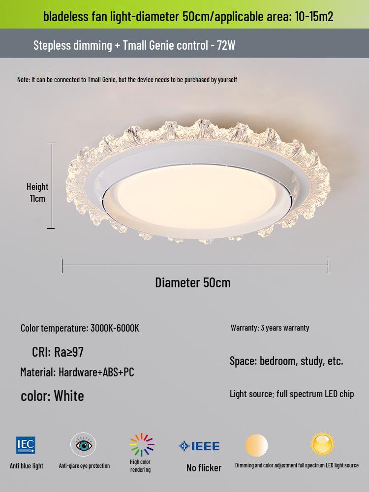 Modern Minimalist Solid Wood Leafless Fan Light - Silent Integrated Ceiling Light for Bedroom and Restaurant