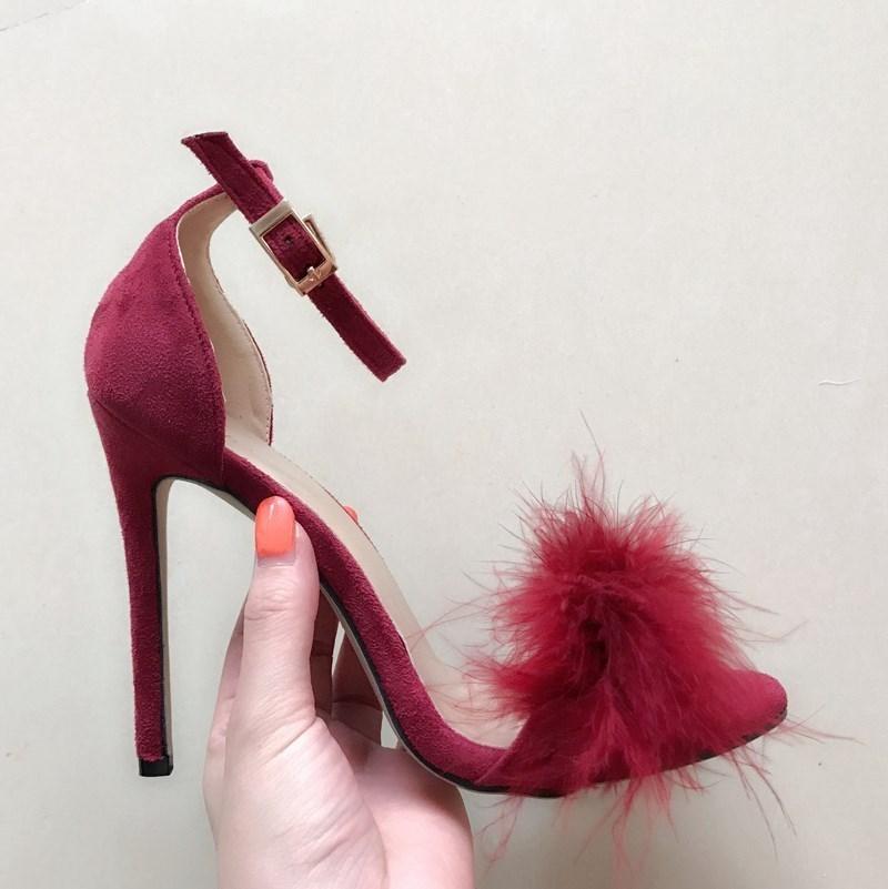 Fashion 2025 Nightclub Party Sexy Feather High-Heeled Sandals European And American One-Line Fish-Mouth High-Heeled Sandals Women'S Plus