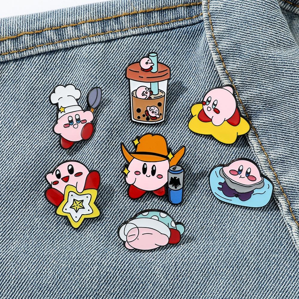 Cute Cartoon Kirby Brooch Creative Alloy Milk Tea Cup Cowboy Kirby Bag Accessory Pin