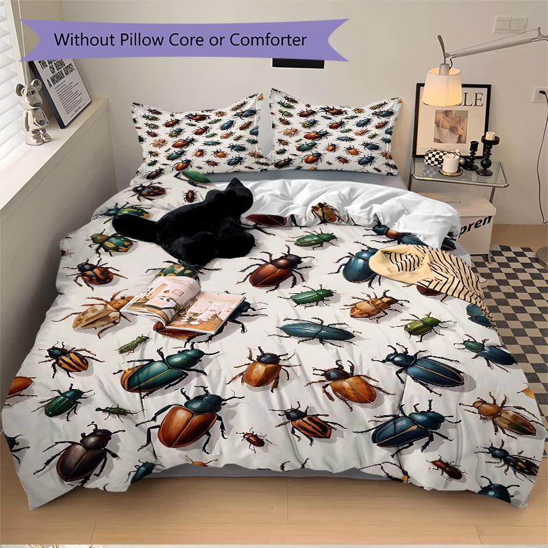3pcs Collection of Colorful Beetles Quilt Cover Set (1 Quilt Cover + 2 Pillowcases Without Pillow Core)