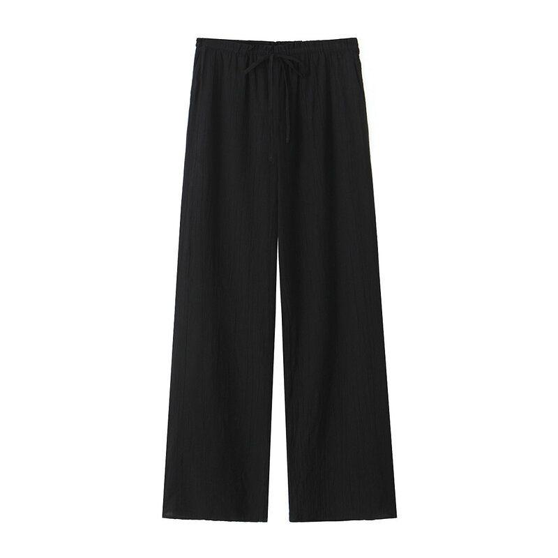 Western Style 2024 Summer New Women clothes High Waist Slimming Versatile Straight Textured Trousers 4391450 741