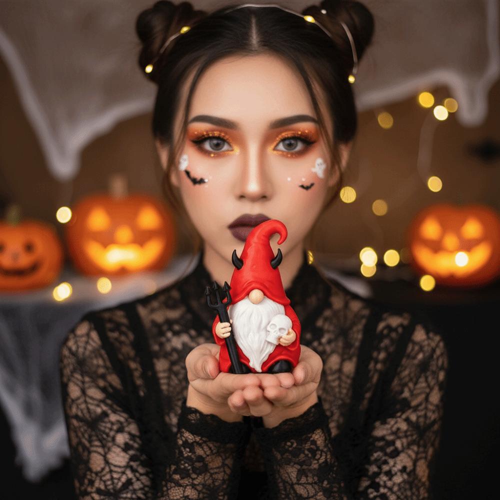 Spooky Statuette Red Robe Red Gnome Holding Trident White Beard Halloween Figurine PLA Handheld Skull Skull Miniature Party Host