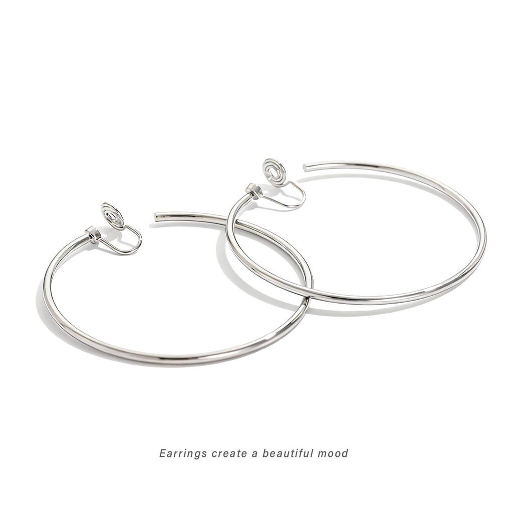 Y2K Millennium Silver Tone Hoop Ear Clips for Women - Cool, No Piercing, Large Round Earrings, European-American Style Aesthetic