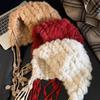 Women Hat Solid Color Rabbit Fur Blend Tassel Knit Hat Comfortable Stretch Fit Autumn Winter Skiing Warm Hat
