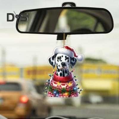 Akrylowa zawieszka do samochodu w kształcie psa, 8 cm, łatwa do zawieszenia, dwustronna, cyfrowa wizualizacja 2D, wisząca dekoracja do realistycznego oglądania, choinka samochodowa