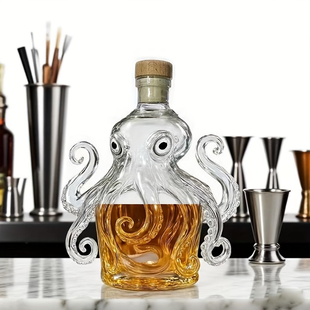 Kreativ blekksprutformet vinkaraffel | 320 ml Mini bærbar whiskyflaske med gjenbrukbart glass - Perfekt for middager hjemme, utendørs fester