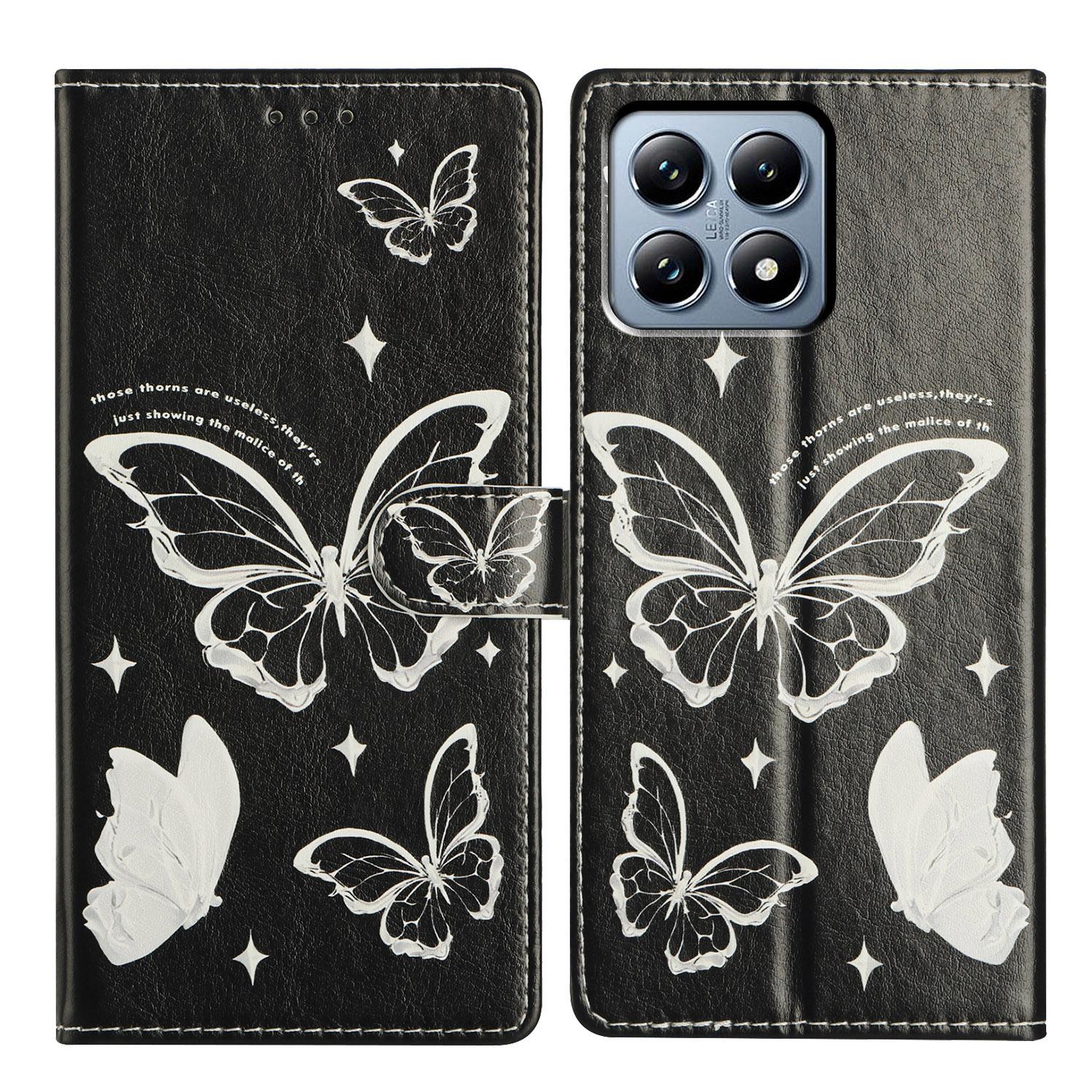 

For Xiaomi 15T Pro Case Pattern Printing Wallet Stand Flip Leather Phone Cover with Strap Butterfly