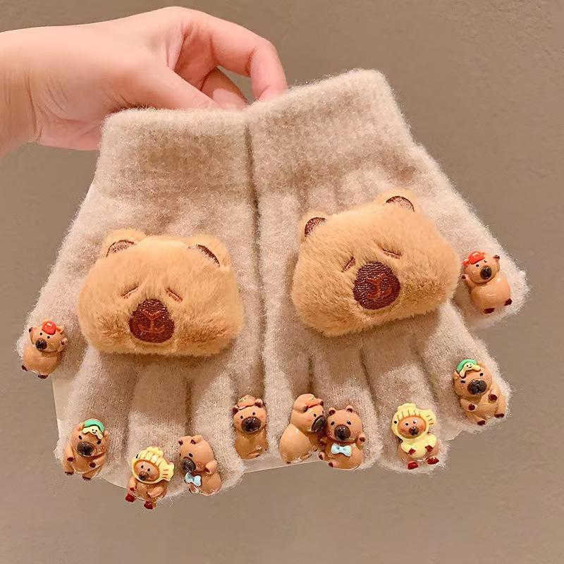 Cartoon Nail Gloves, Children's Warm and Antifreeze Full Finger Cots, Baby Thick Five Finger Girl Finger Cots