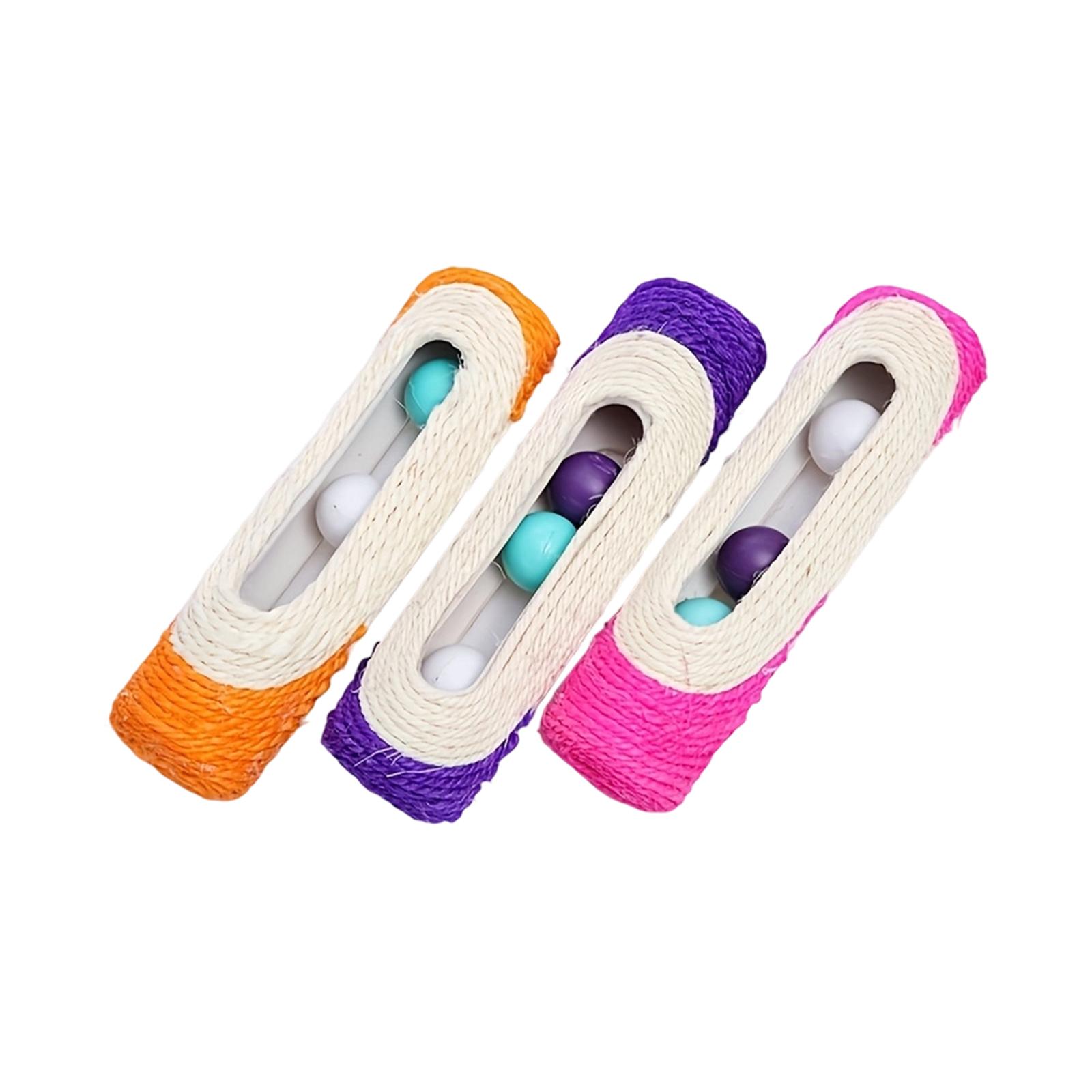 Cat Toy Rolling Drum with Three Bells Sisal Cat Scratching Board Interactive Cat Toy Feather Ball Pet Toy for Cats