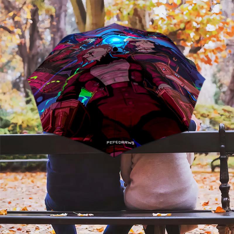 Blue Fury: Warrior's Resolve Folding Umbrella Suitable for All Seasons Umbrella Sun Umbrella Light Umbrella