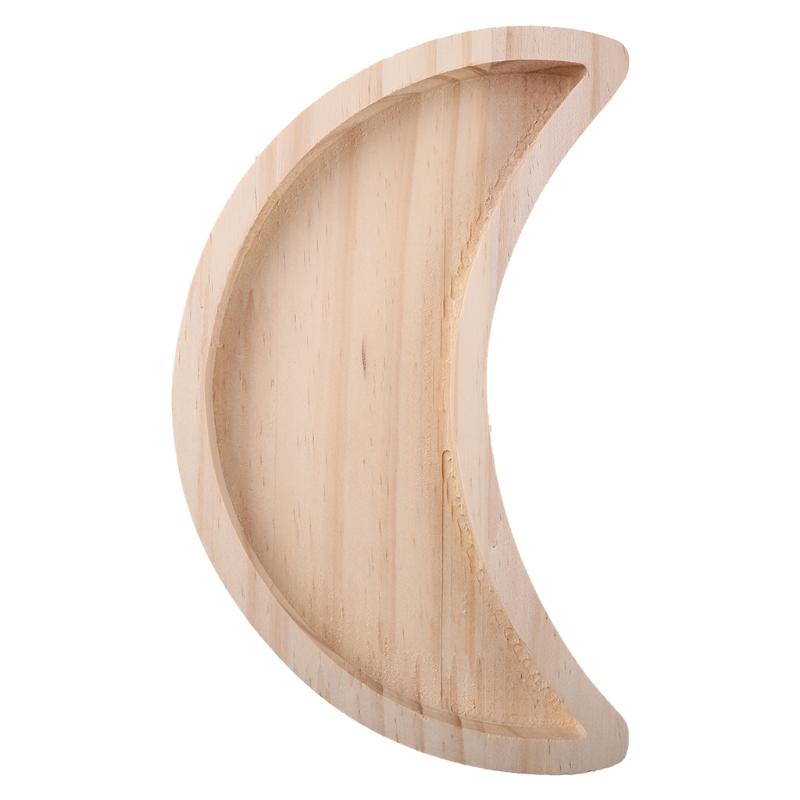 New Wooden Serving Tray Rustic Tableware Dessert Dish Moon Sun Shape Jewelry Plate Bowl Eid Mubarak Ramadan Party Supplies