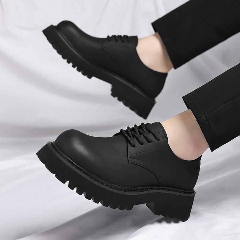 Leather Shoes Men's 2025 American High Street Black Big Head Derby Shoes Men's Retro Trend Platform Leather Shoes 2025
