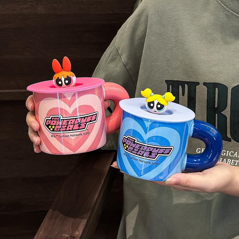 Baifenbai Home Furnishing Blue Lid Mug Cute Cartoon Water Cup Ceramic Cup Breakfast Coffee Cup