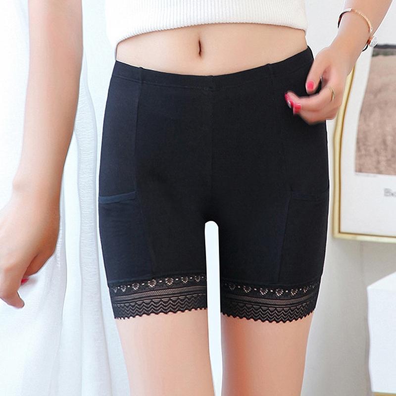 

Женские защитные шорты, мягкие кружевные шорты-боксеры, летние шорты под юбку с карманами, женское нижнее белье, защитные шорты L(50-64kg) чёрный