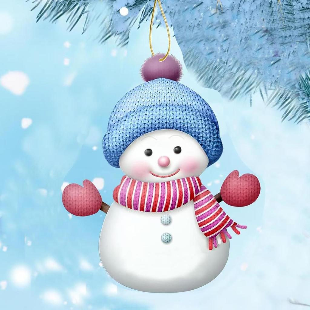 Christmas Acrylic 2D Snowman Ornament, Hanging Decor for Car Mirror, Backpack, Tree with Hook, Festive Gift Accessorie